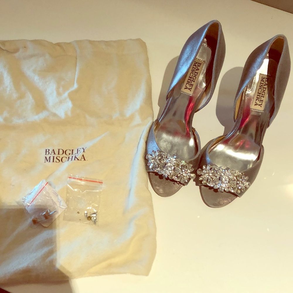 Badgley Mischka Silver Diamond Embellished Heels